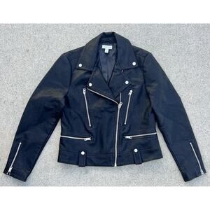TOPSHOP Biker Jacket Faux Leather Black Women's Size 10